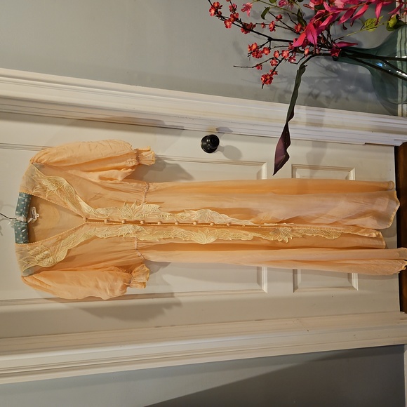 Chasing Unicorns Silk Cotton embroidered crochet trim duster dress - Picture 3 of 7